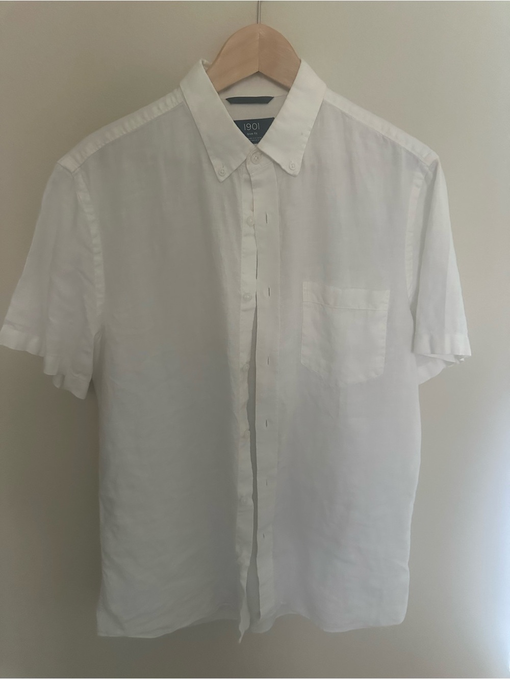 1901 Men's White Short-Sleeve Button-Down Linen Shirt